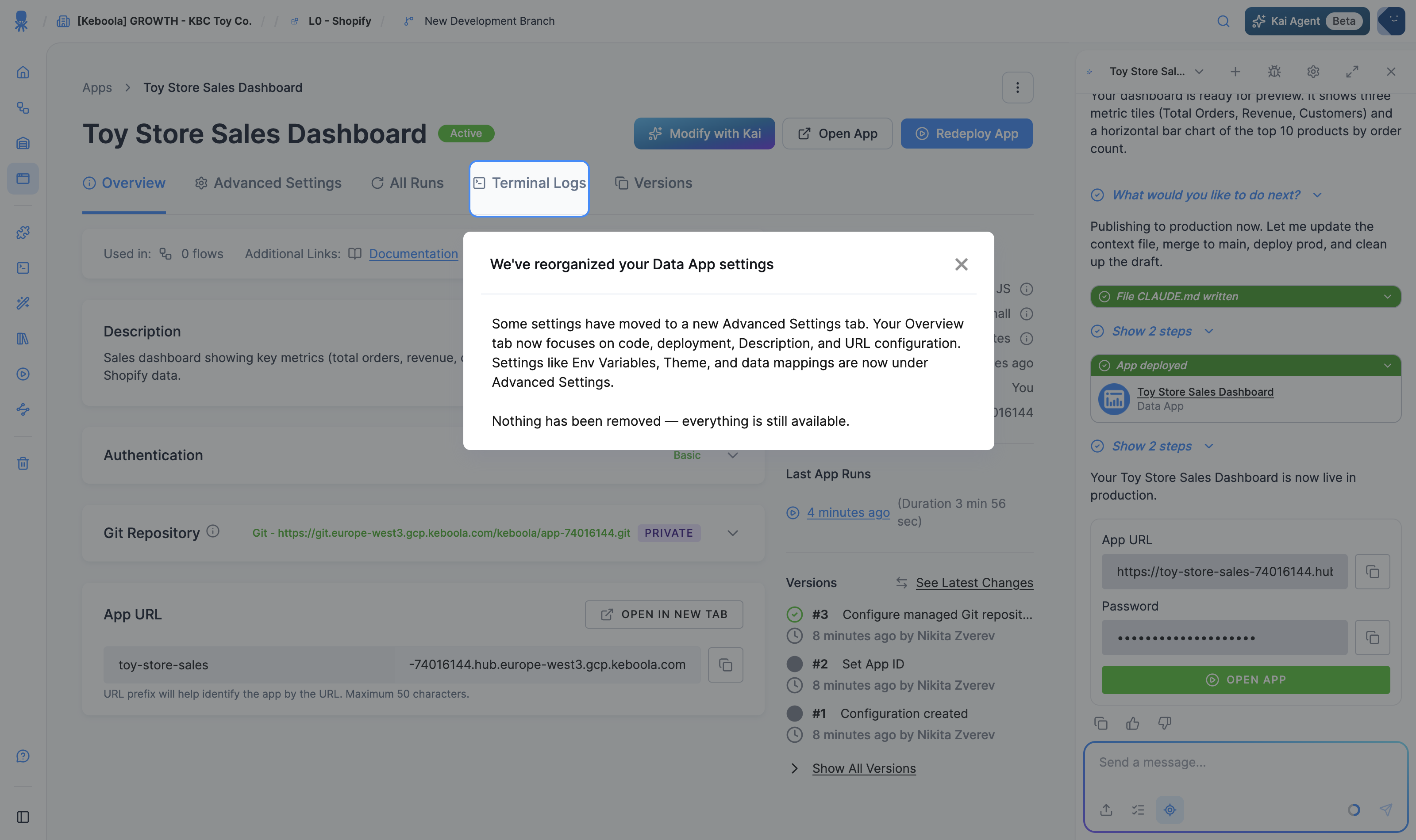The Authentication Type dropdown in an app's configuration, listing None, Basic, OIDC, GitLab, GitHub, and JumpCloud